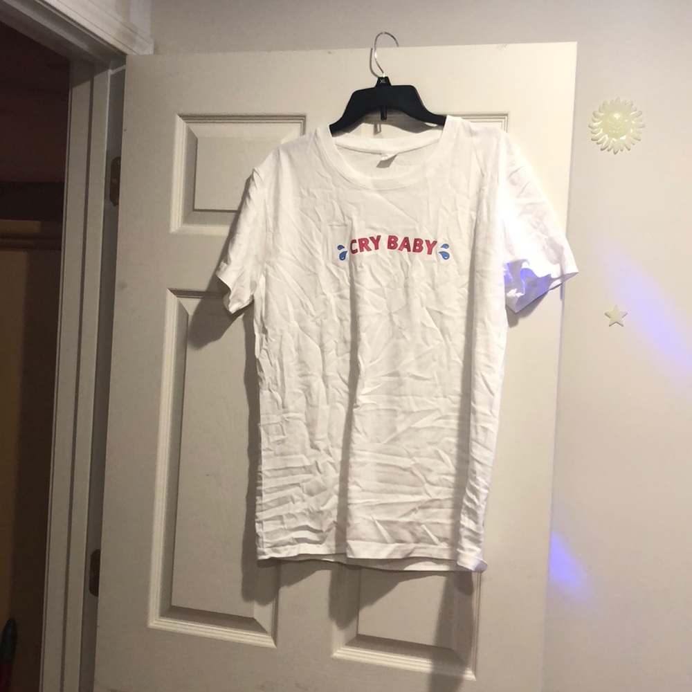 NWOT PLUS White graphic “Cry Baby” tee